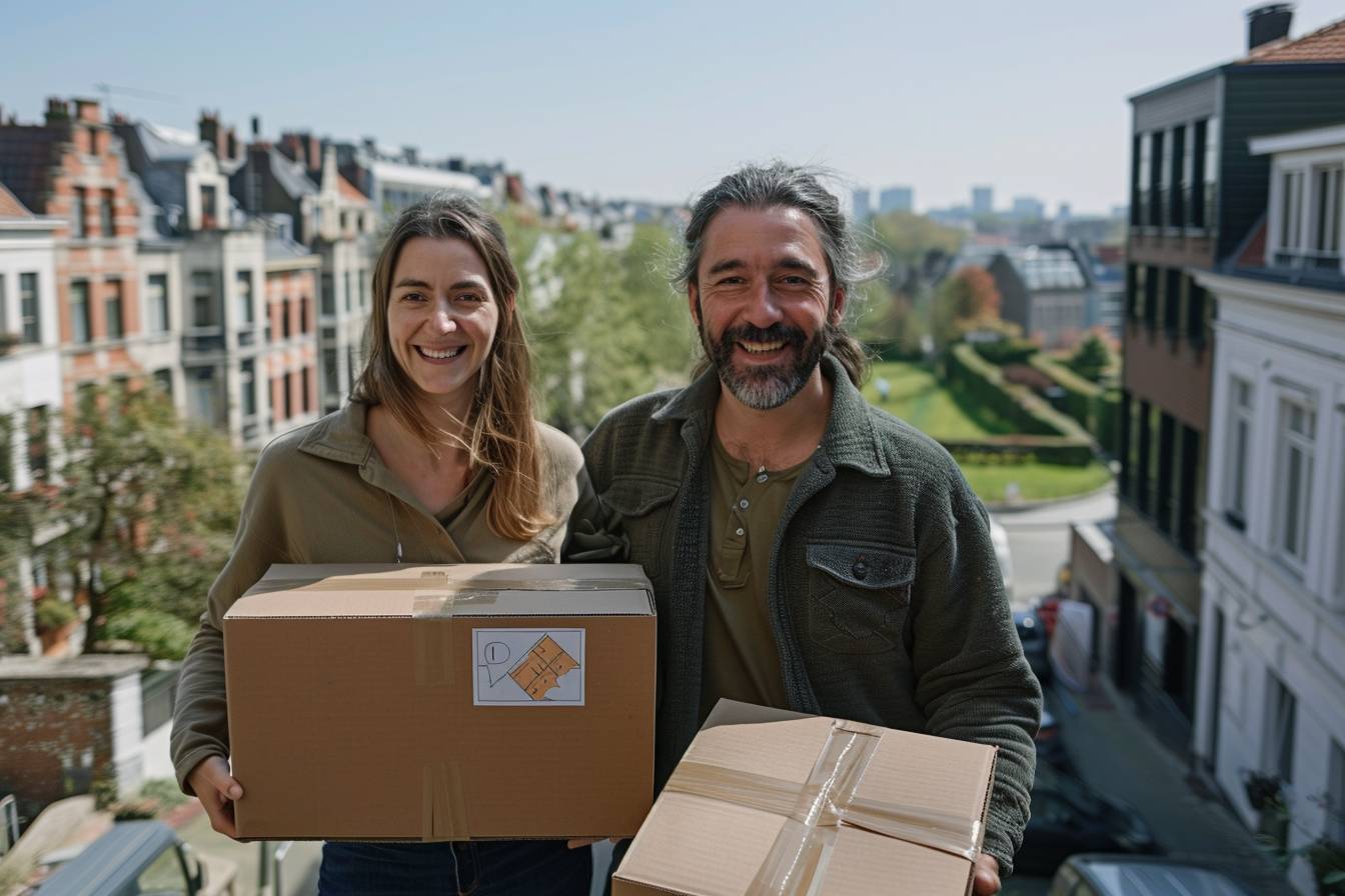 Planification efficace d'un déménagement à Schaerbeek montrant une famille consultant un devis pour contrôler les coûts et trouver les meilleurs tarifs